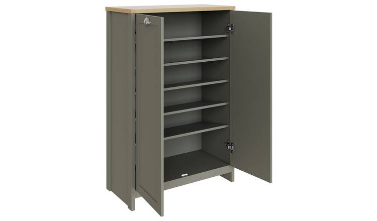 GFW Lancaster Grey and Oak 2 Door 1 Drawer Shoe Cabinet