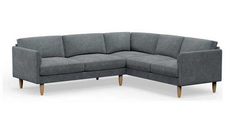 Hutch Velvet Curve Arm 6 Seater Corner Sofa - Slate Grey