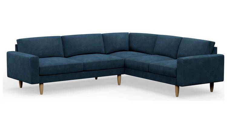 Hutch Velvet Block Arm 6 Seater Corner Sofa - Ink Blue