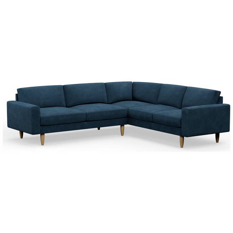 Hutch Velvet Block Arm 6 Seater Corner Sofa - Ink Blue 0