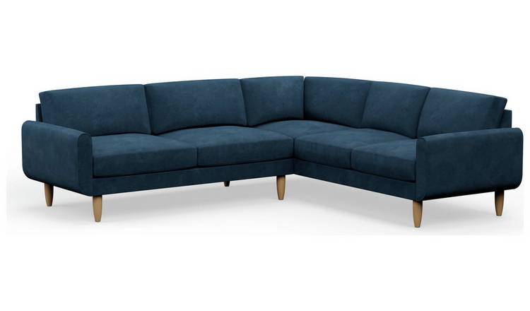 Hutch Velvet Round Arm 6 Seater Corner Sofa - Ink Blue