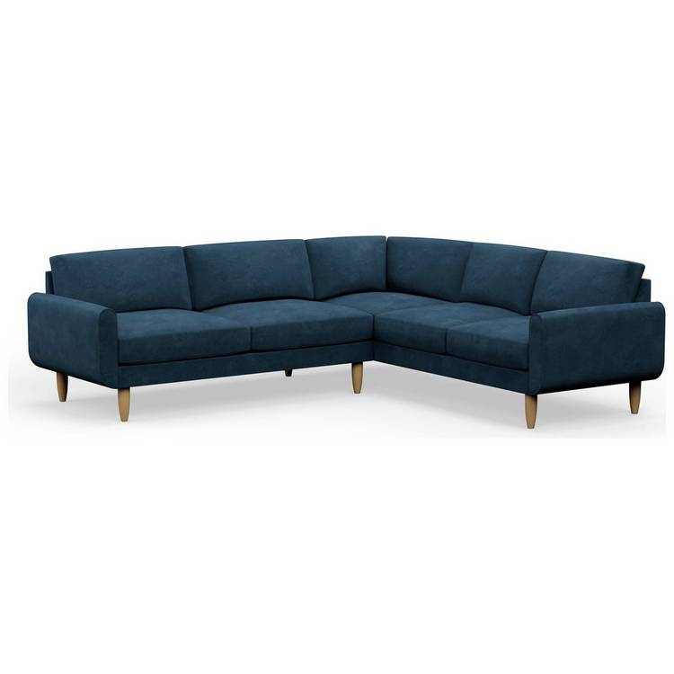 Hutch Velvet Round Arm 6 Seater Corner Sofa - Ink Blue 0