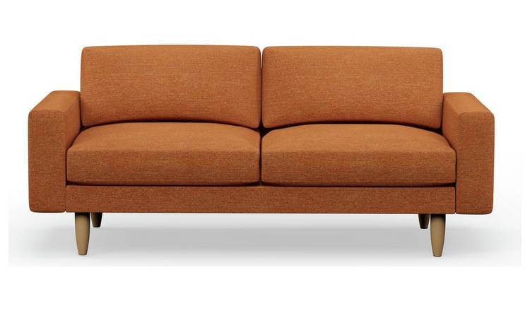 Hutch Fabric Block Arm 3 Seater Sofa - Rust