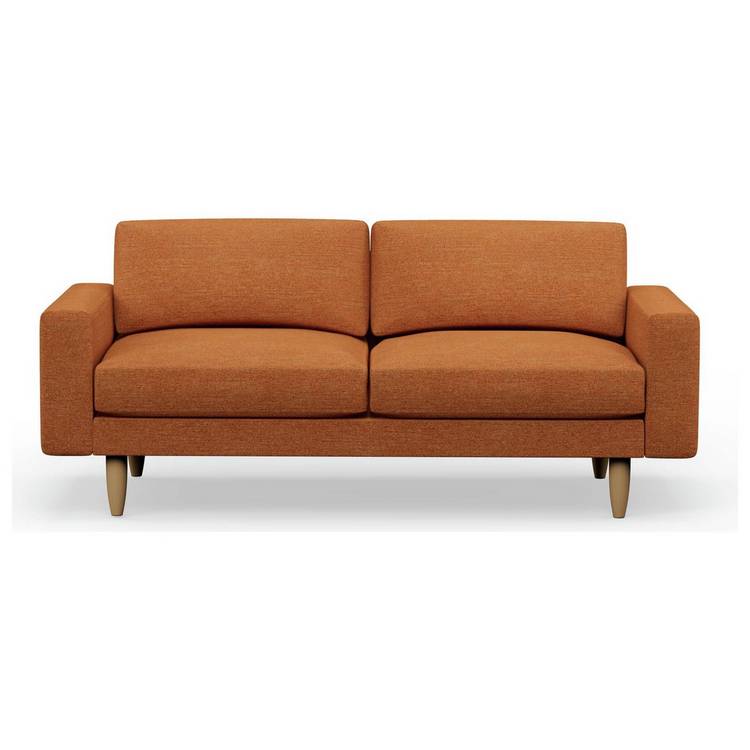 Hutch Fabric Block Arm 3 Seater Sofa - Rust 0