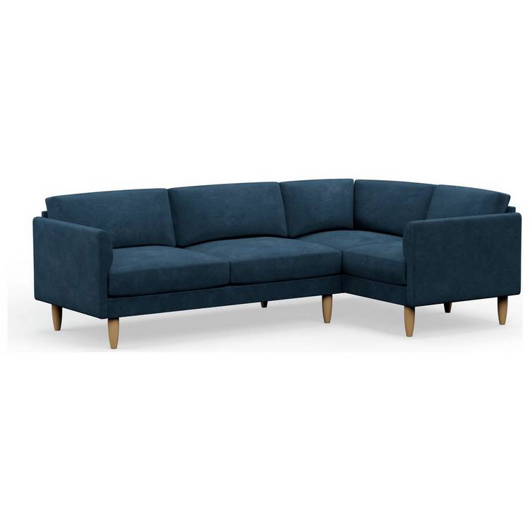 Hutch Slim Velvet Curve Arm 5 Seater Corner Sofa - Ink Blue 0