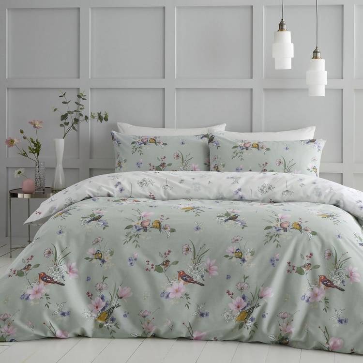 Catherine Lansfield Songbird Print Sage Bedding Set - Double 0