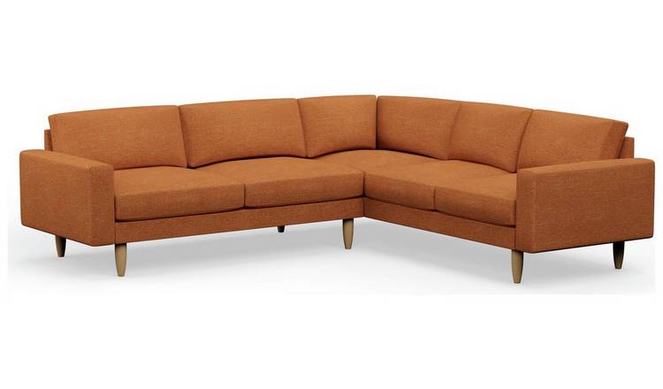 Hutch Fabric Block Arm 6 Seater Corner Sofa - Rust