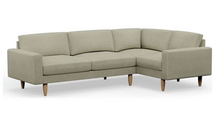 Hutch Slim Fabric Block Arm 5 Seater Corner Sofa - Oat