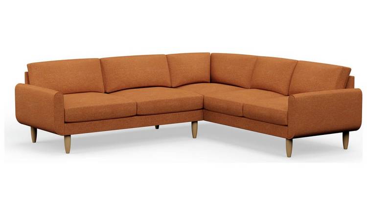 Hutch Fabric Round Arm 6 Seater Corner Sofa - Rust