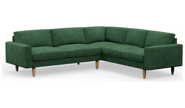 Hutch Velvet Block Arm 6 Seater Corner Sofa - Sage Green