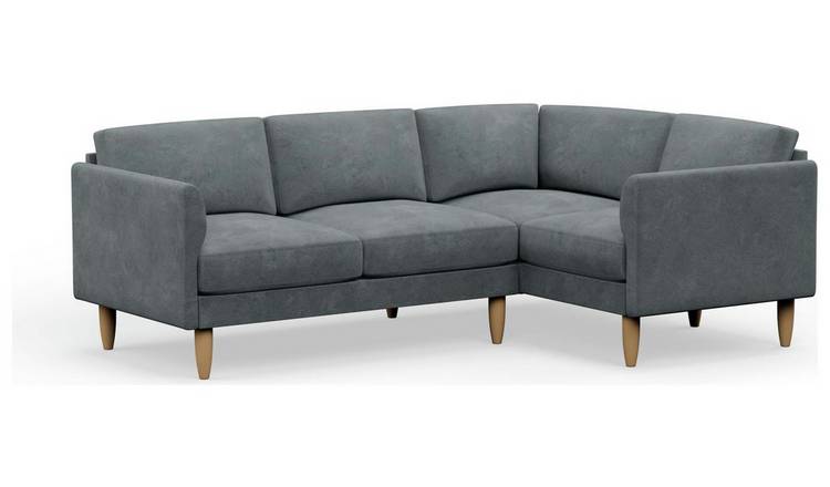 Hutch Velvet Curve Arm 4 Seater Corner Sofa - Slate Grey