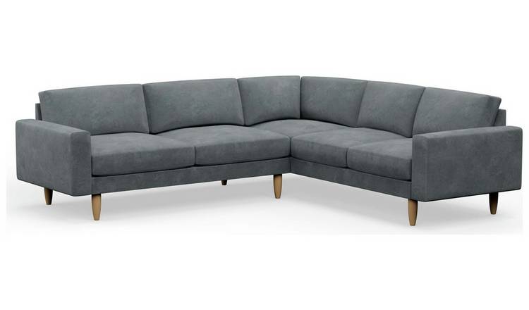 Hutch Velvet Block Arm 6 Seater Corner Sofa - Slate Grey