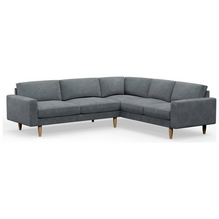 Hutch Velvet Block Arm 6 Seater Corner Sofa - Slate Grey 0