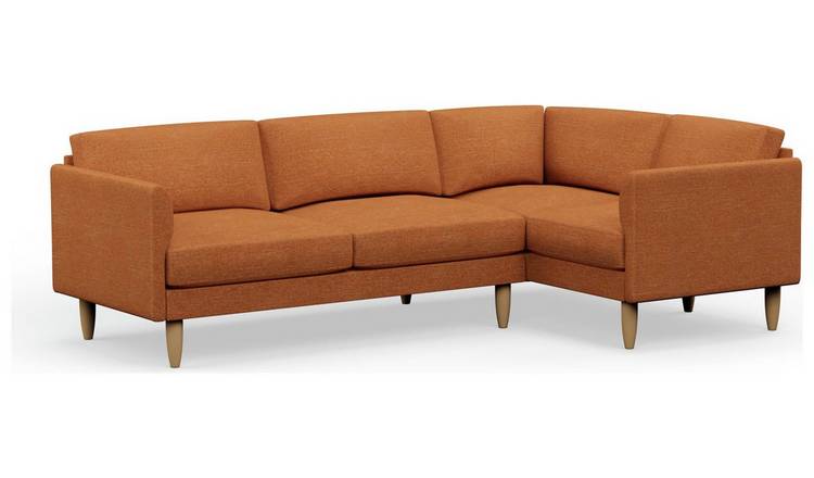 Hutch Slim Fabric Curve Arm 5 Seater Corner Sofa - Rust