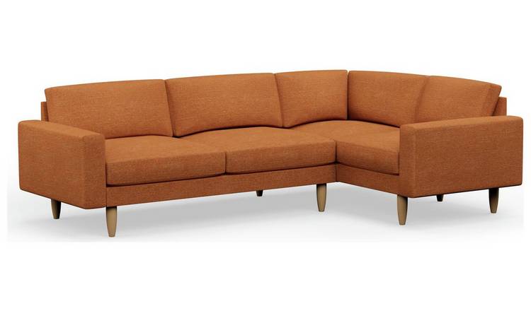 Hutch Slim Fabric Block Arm 5 Seater Corner Sofa - Rust