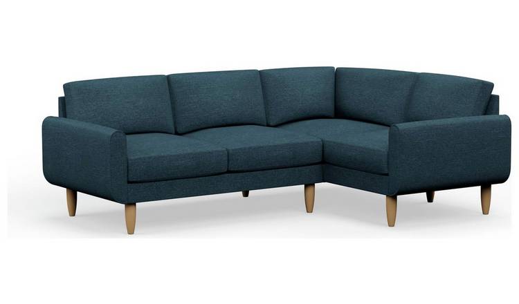 Hutch Fabric Round Arm 4 Seater Corner Sofa - Aegean Blue