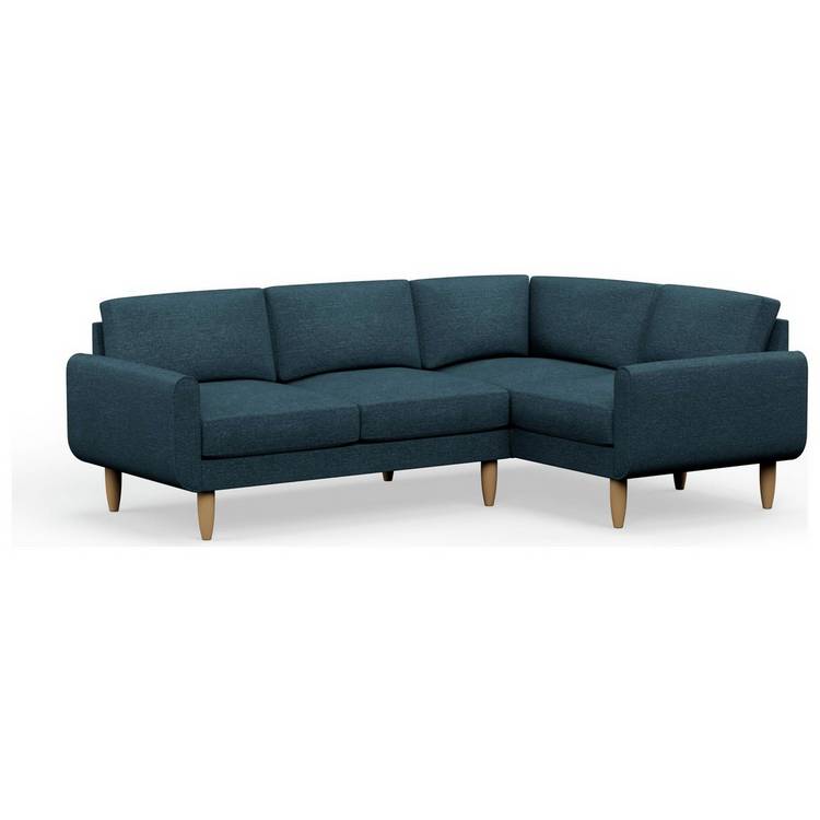 Hutch Fabric Round Arm 4 Seater Corner Sofa - Aegean Blue 0