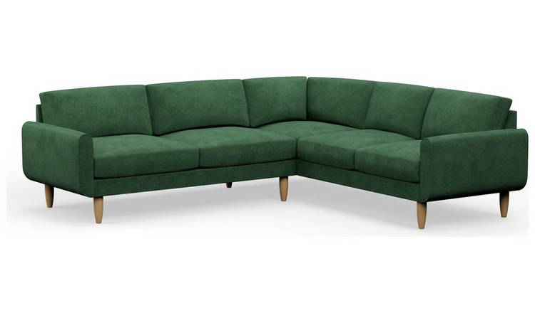 Hutch Velvet Round Arm 6 Seater Corner Sofa - Sage Green