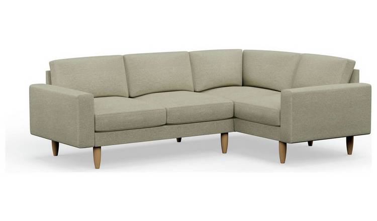 Hutch Fabric Block Arm 4 Seater Corner Sofa - Oat