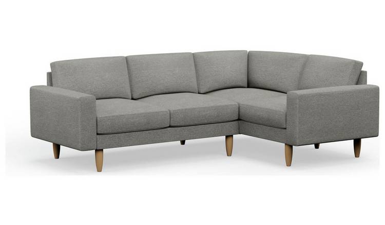 Hutch Fabric Block Arm 4 Seater Corner Sofa - Dove Grey