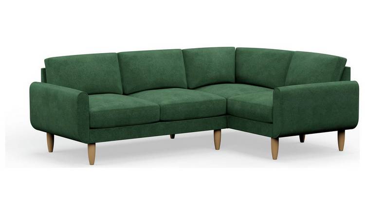 Hutch Velvet Round Arm 4 Seater Corner Sofa - Sage Green