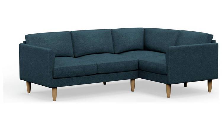 Hutch Fabric Curve Arm 4 Seater Corner Sofa - Aegean Blue