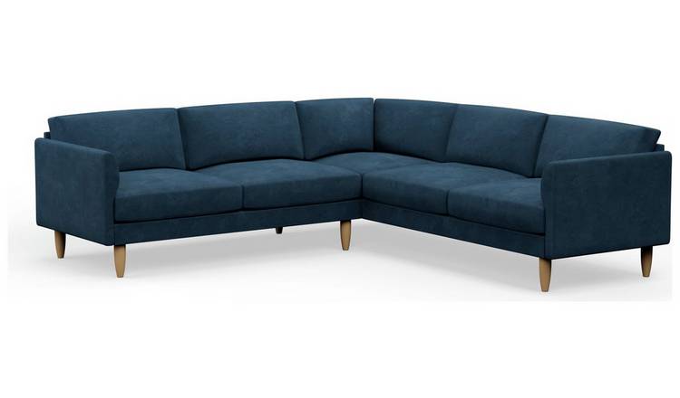 Hutch Velvet Curve Arm 7 Seater Corner Sofa - Ink Blue