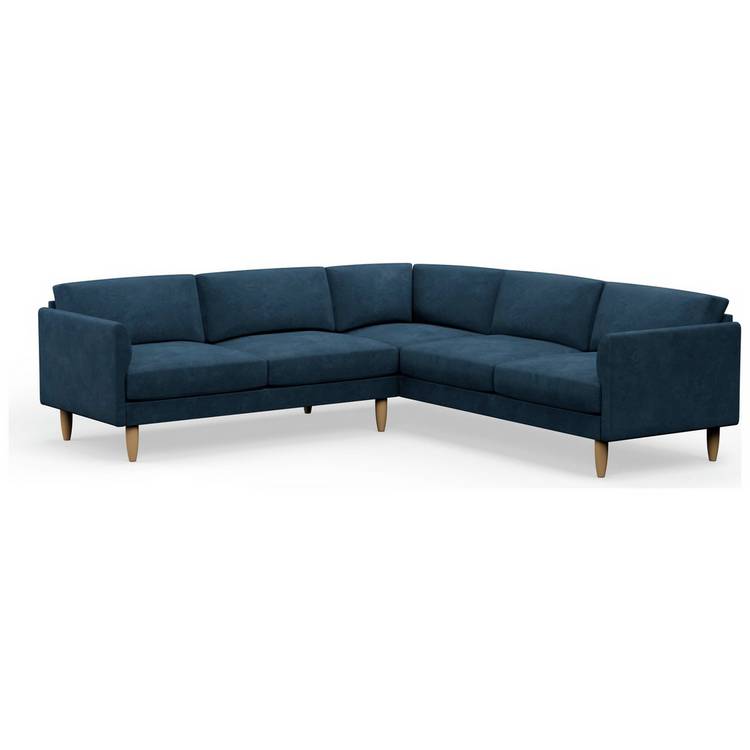 Hutch Velvet Curve Arm 7 Seater Corner Sofa - Ink Blue 0