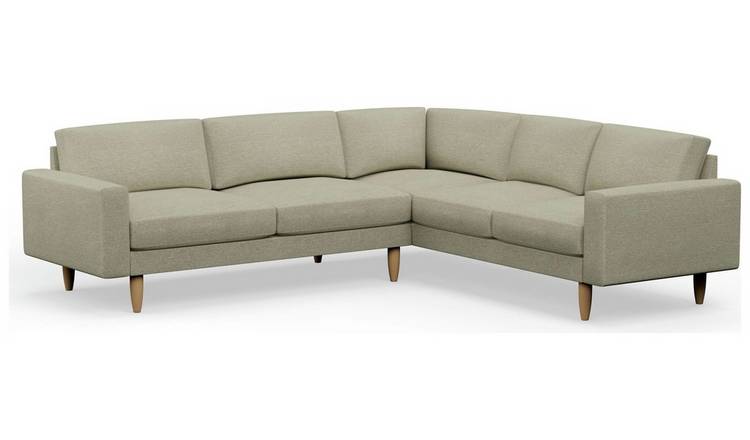 Hutch Fabric Block Arm 6 Seater Corner Sofa - Oat