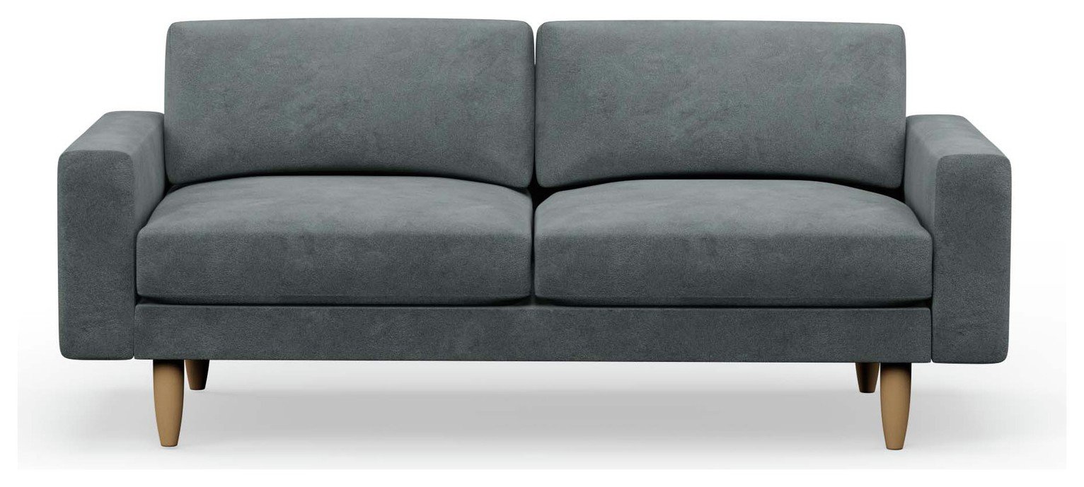 Hutch Velvet Block Arm 3 Seater Sofa - Slate Grey