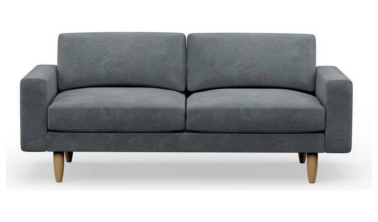 Hutch Velvet Block Arm 3 Seater Sofa - Slate Grey