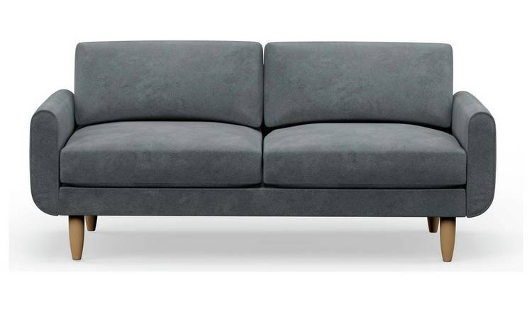 Hutch Velvet Round Arm 3 Seater Sofa - Slate Grey