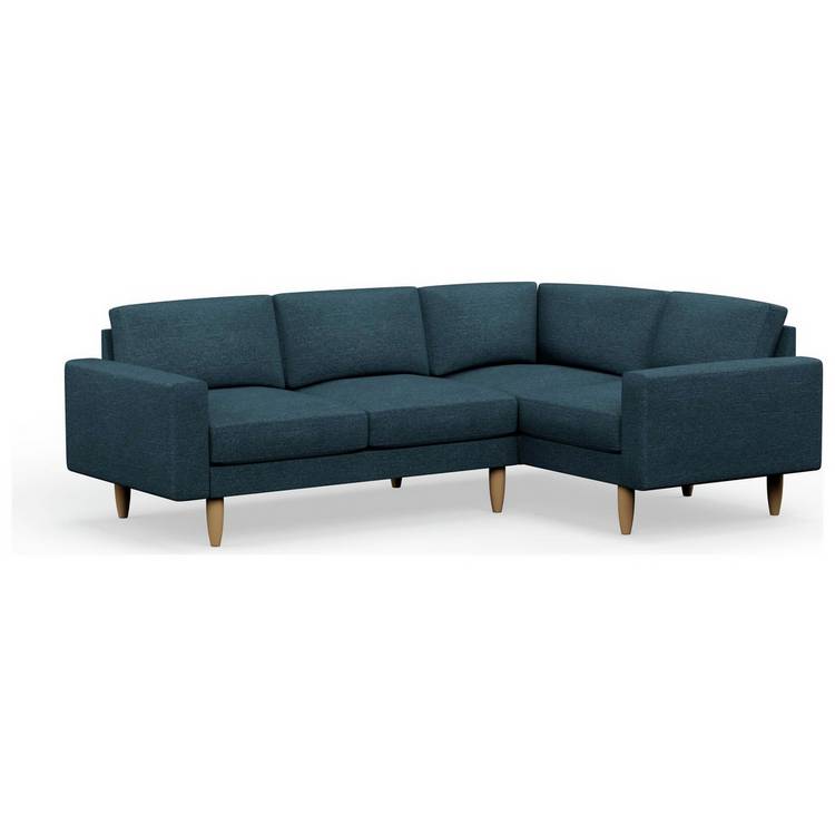 Hutch Fabric Block Arm 4 Seater Corner Sofa - Aegean Blue 0