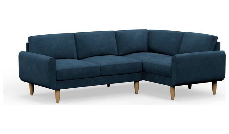 Hutch Velvet Round Arm 4 Seater Corner Sofa - Ink Blue