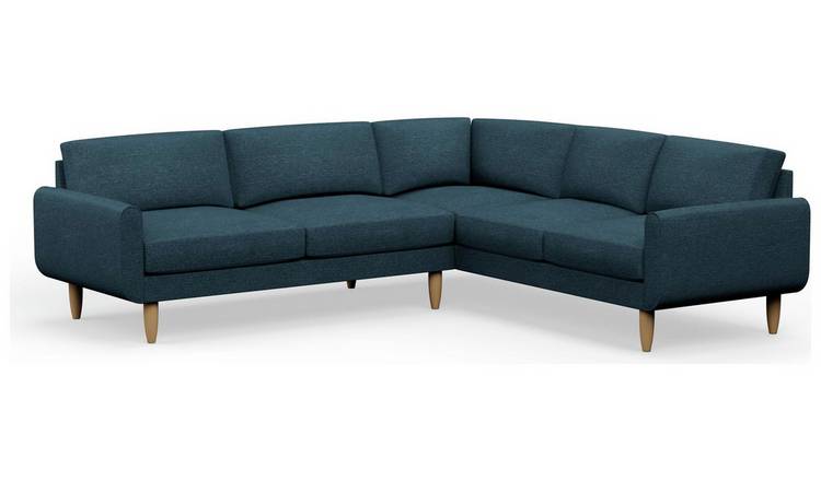 Hutch Fabric Round Arm 6 Seater Corner Sofa - Aegean Blue