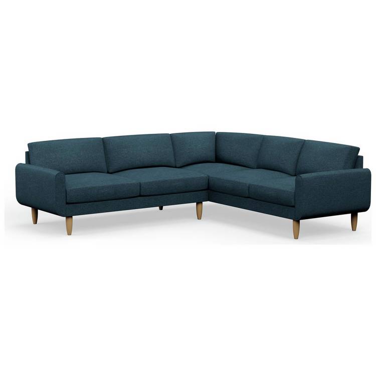 Hutch Fabric Round Arm 6 Seater Corner Sofa - Aegean Blue 0