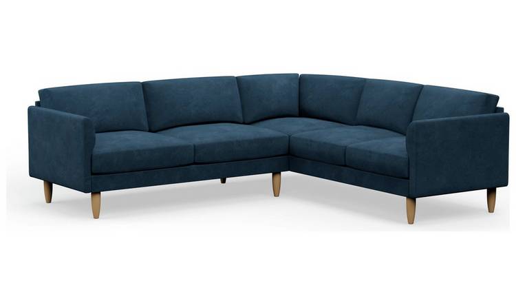 Hutch Velvet Curve Arm 6 Seater Corner Sofa - Ink Blue