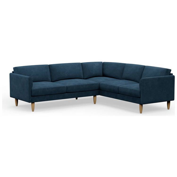 Hutch Velvet Curve Arm 6 Seater Corner Sofa - Ink Blue 0