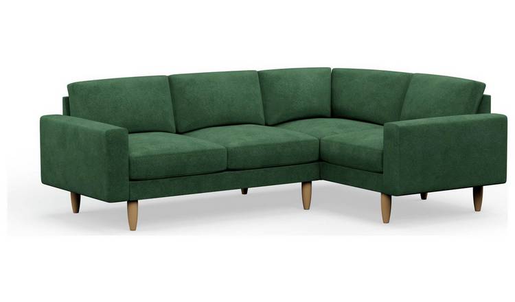 Hutch Velvet Block Arm 4 Seater Corner Sofa - Sage Green