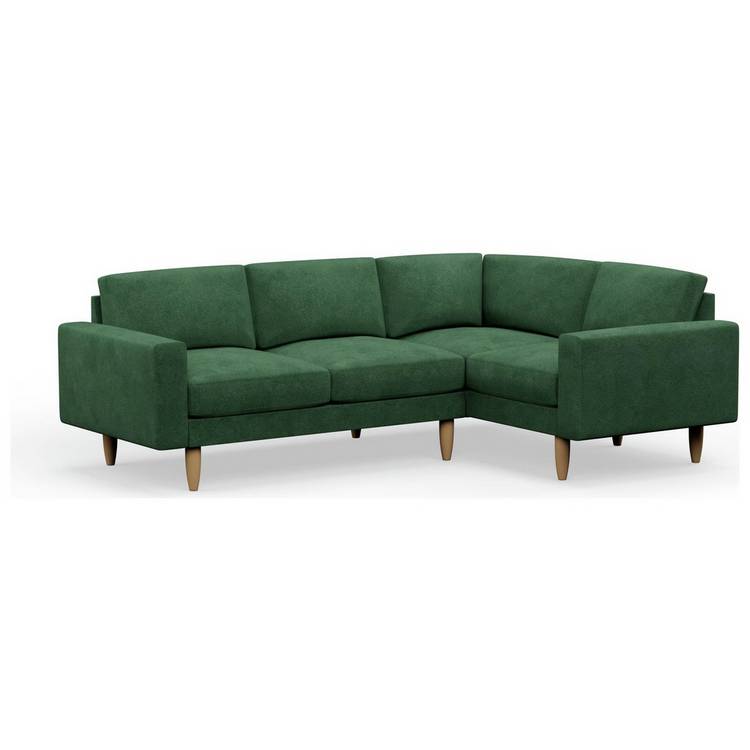 Hutch Velvet Block Arm 4 Seater Corner Sofa - Sage Green 0