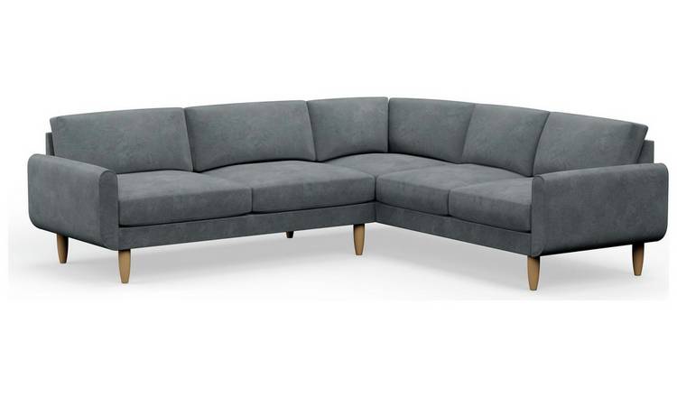 Hutch Velvet Round Arm 6 Seater Corner Sofa - Slate Grey