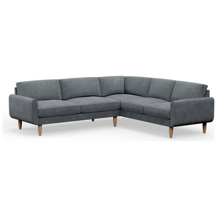 Hutch Velvet Round Arm 6 Seater Corner Sofa - Slate Grey 0