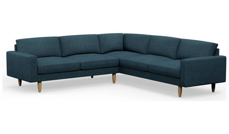 Hutch Fabric Block Arm 7 Seater Corner Sofa - Aegean Blue