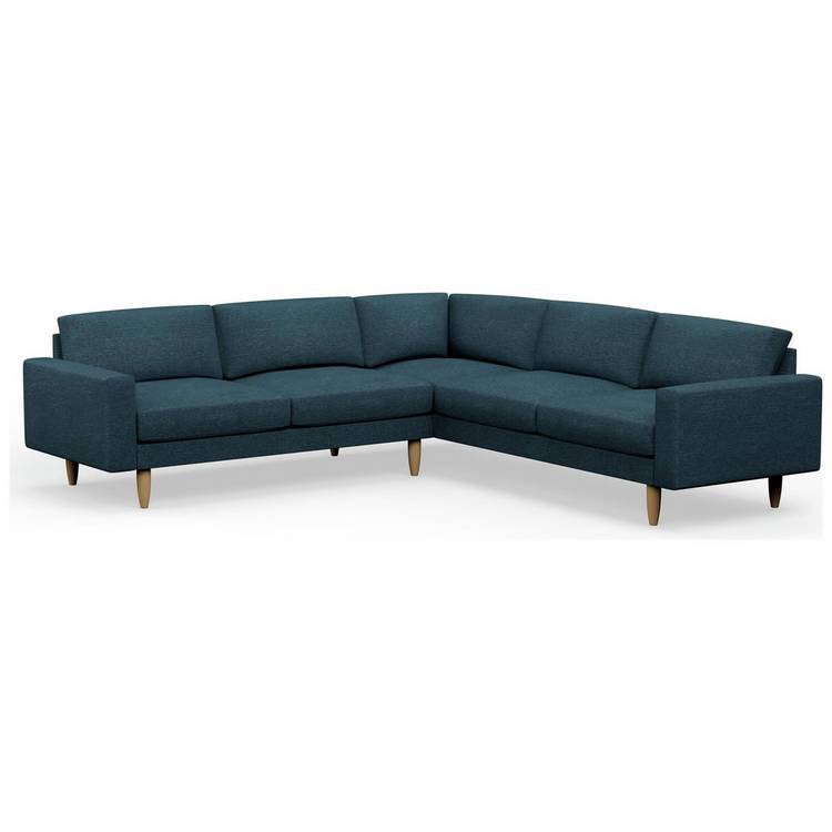 Hutch Fabric Block Arm 7 Seater Corner Sofa - Aegean Blue 0