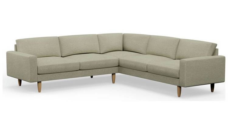 Hutch Fabric Block Arm 7 Seater Corner Sofa - Oat