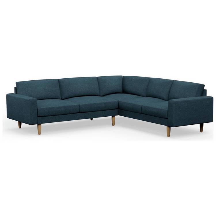 Hutch Fabric Block Arm 6 Seater Corner Sofa - Aegean Blue 0