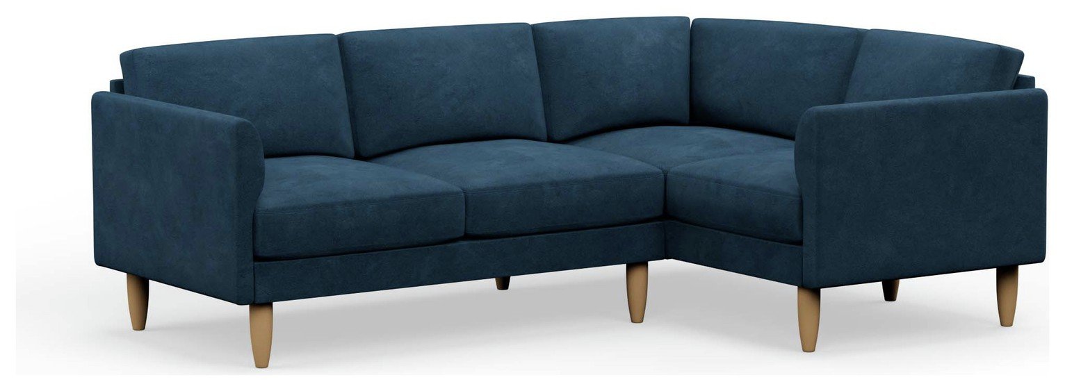 Hutch Velvet Curve Arm 4 Seater Corner Sofa - Ink Blue