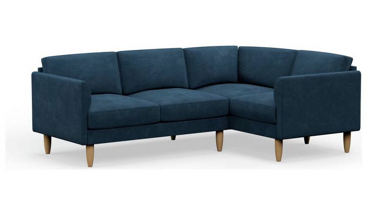 Hutch Velvet Curve Arm 4 Seater Corner Sofa - Ink Blue