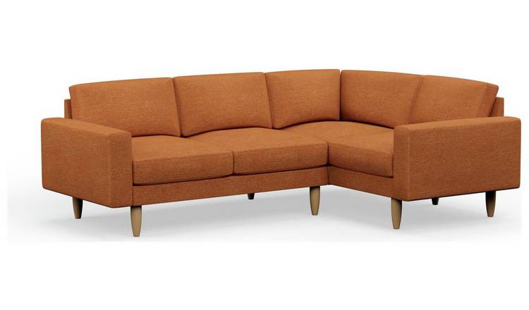 Hutch Fabric Block Arm 4 Seater Corner Sofa - Rust