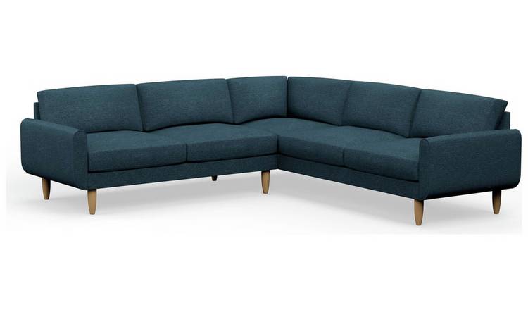 Hutch Fabric Round Arm 7 Seater Corner Sofa - Aegean Blue